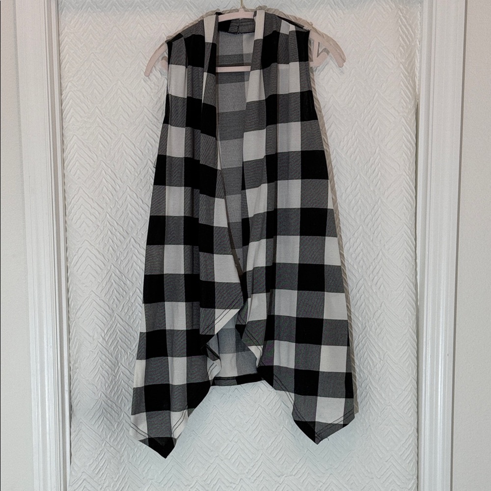 Black & White Buffalo Plaid Draped Vest